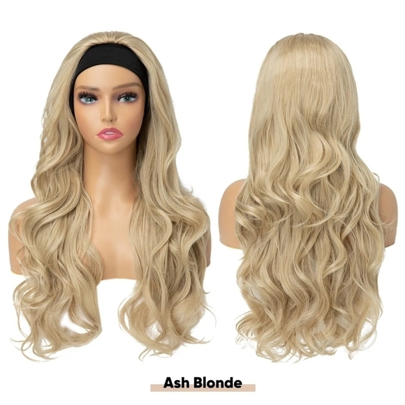 26" Ash Blonde Beige Wavy Synthetic Headband Wig - Picture 2 of 6
